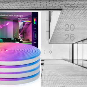 50FT RGB neon rope LED strip lights with waterproof flexible design, music sync, app and remote control, colorful DIY lighting for bedroom, gaming room, party, and holiday home décor.