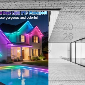 24V COB RGB+IC LED strip lights with neon rope design, waterproof flexible high-density color changing lighting for bedroom, gaming room, home décor, shelves, cabinets, and DIY accent lighting.