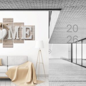 Framed 5-piece HOME canvas wall art set with modern inspirational design, large ready-to-hang decorative prints for living room, bedroom, office, hallway, and contemporary home décor.
