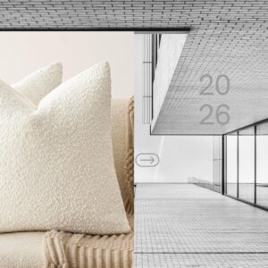 Set of 2 cream white boucle throw pillow covers with soft textured fabric for couch, sofa, bed, chair, and cozy modern living room home décor.