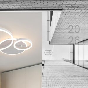 Modern 3-ring LED chandelier ceiling light with dimmable acrylic flush mount design, remote control, and adjustable color temperature for bedroom, kitchen, dining room, and contemporary home lighting.