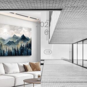 Abstract watercolor mountain landscape canvas wall art with modern framed design for living room, bedroom, office, and contemporary home décor, 20x40 inch.
