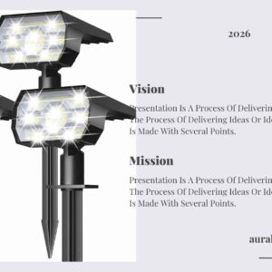 NYMPHY waterproof solar spot lights with 56 LED cool white lighting illuminating an outdoor garden landscape at night.