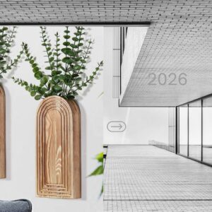 Set of 2 wooden wall vases with brown farmhouse finish and boho modern design for displaying dried flowers, faux greenery, and decorative stems in living room, hallway, bathroom, and entryway décor.