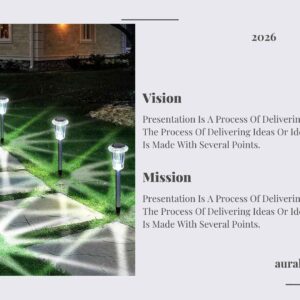 Waterproof stainless steel solar pathway lights illuminating a garden walkway at night with cool white LED lighting.
