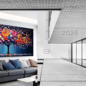 Large colorful Tree of Life canvas wall art with abstract floral painting design and modern minimalist style for living room, bedroom, kitchen, office, and contemporary home décor.