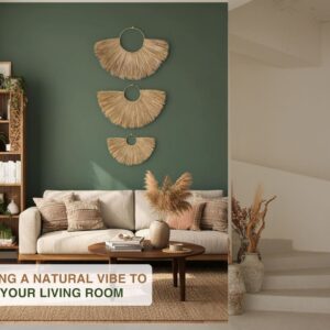 Handwoven seagrass wall basket set with fan-shaped boho design displayed as natural wall decor in a modern farmhouse living room.