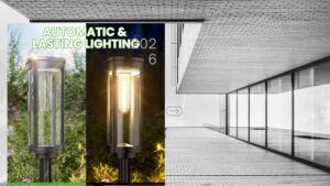 Waterproof solar pathway lights illuminating a garden walkway and driveway at night in a modern outdoor landscape.