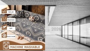 “Boho Aztec chenille sofa cover in gray and white geometric tribal pattern, 2-seater couch protector, washable slipcover for living room furniture.”