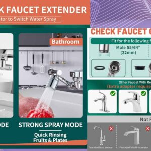 CECEFIN 1080° swivel faucet extender attached to a modern sink with dual spray modes and flexible rotating robotic arm for kitchen and bathroom use.
