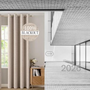 MIULEE 100% Blackout Linen Textured Curtains for Bedroom & Living Room – Thermal Insulated Natural Beige Grommet Window Drapes, Room Darkening Luxury Curtains for Nursery, 52 x 84 Inch, Set of 2 Panels