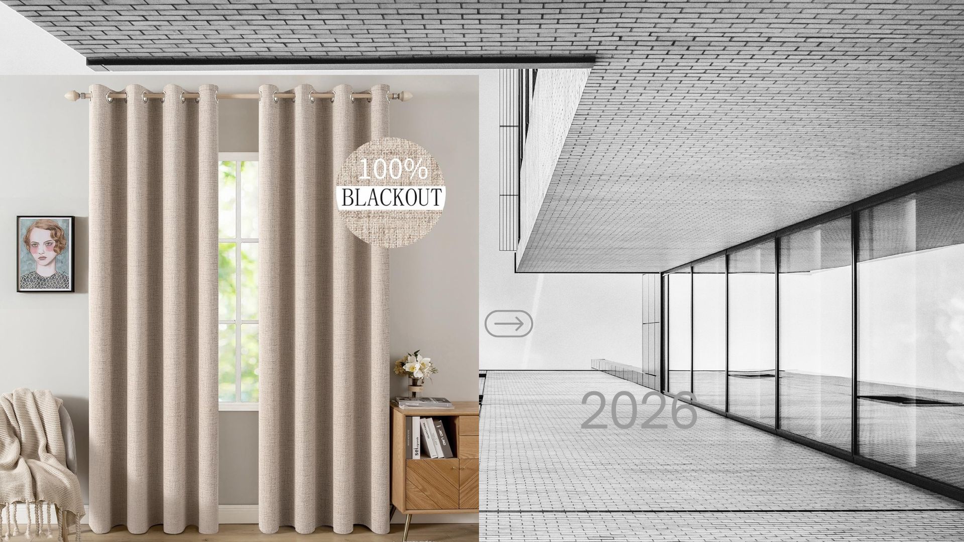 MIULEE 100% Blackout Linen Textured Curtains for Bedroom & Living Room – Thermal Insulated Natural Beige Grommet Window Drapes, Room Darkening Luxury Curtains for Nursery, 52 x 84 Inch, Set of 2 Panels