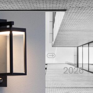 15" Modern Outdoor Wall Sconce with Motion Sensor – Waterproof LED Porch Light Fixture in Black with Clear Glass for Garage, Patio, Garden & Front Door Exterior Lighting