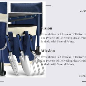 Heavy-duty foldable garden kneeler and seat with cushioned pad, gardening tools, storage pouches, and tote bag for comfortable outdoor gardening.